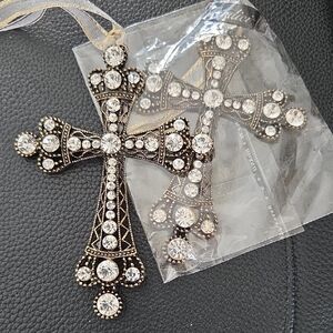 Elegant NEW Gold and Black Cross With Rhinestones  Ornaments Pkg Of 2
